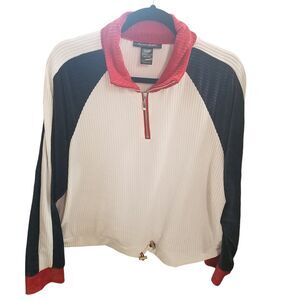 Ashley Sport Womens Sz 18/20 White Blue Solid Long Sleeve Ribbed Sweater